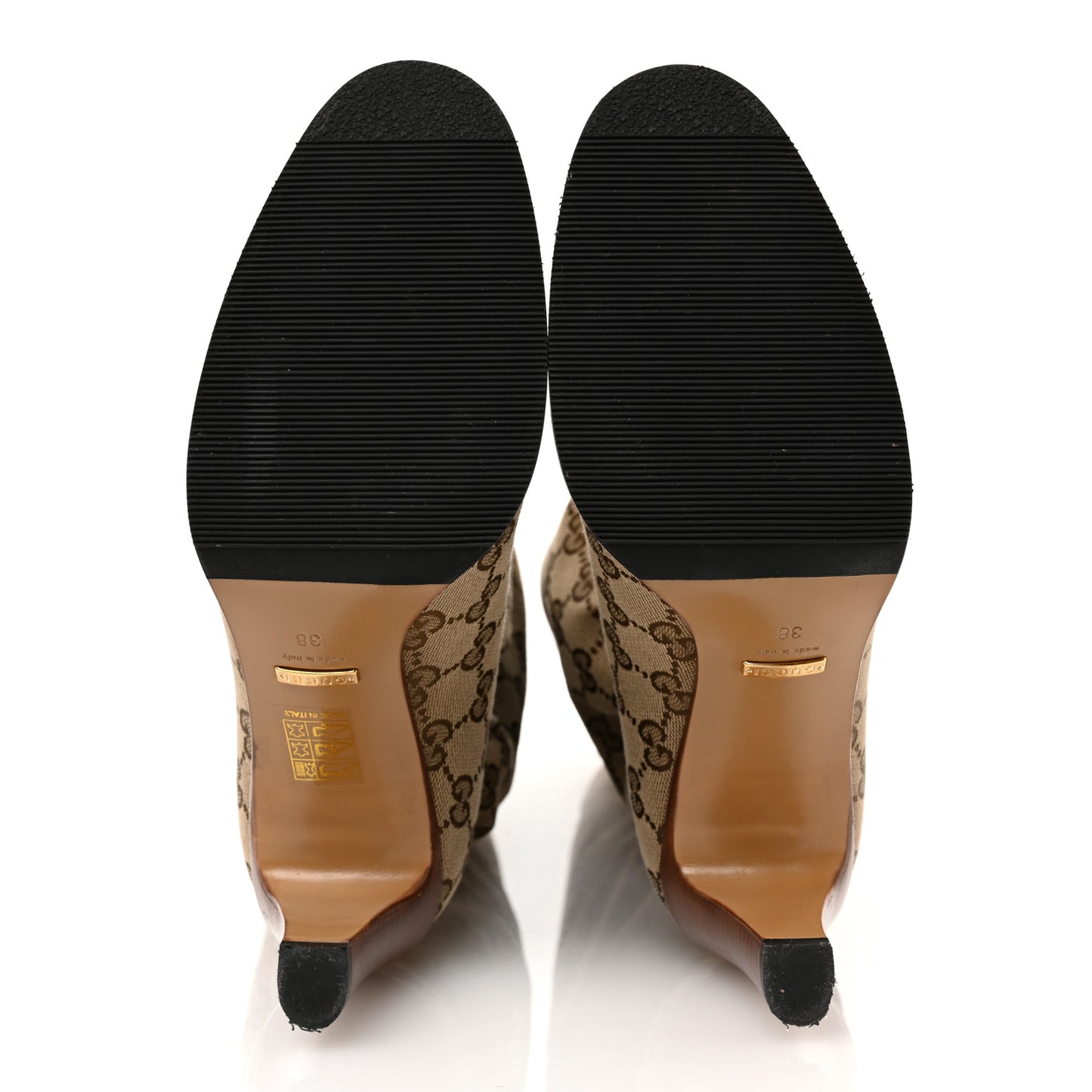Monogram Malaga Kid Lisa Mid Heel Boots 38 Beige Ebony