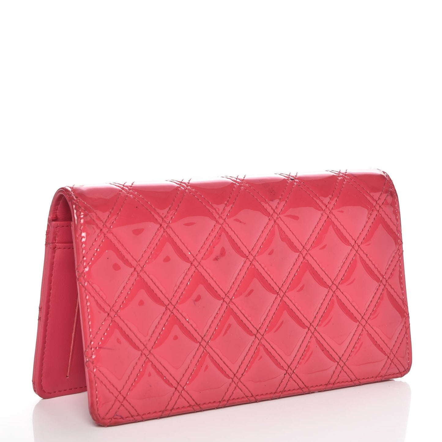 Patent Calfskin Quilted Double Stitch Yen Wallet Pink