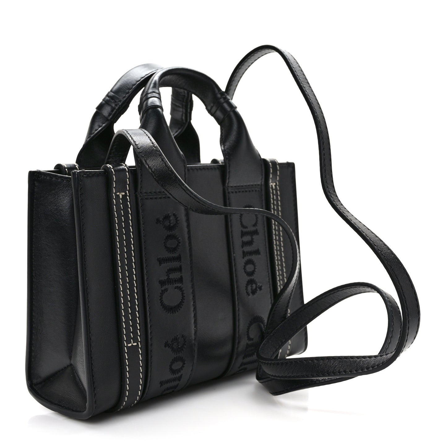 Calfskin Mini Woody Ribbon Tote Black
