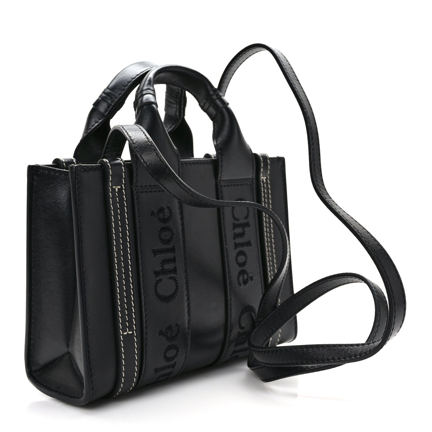 Chloe Calfskin Mini Woody Ribbon Tote Black 3 of 10
