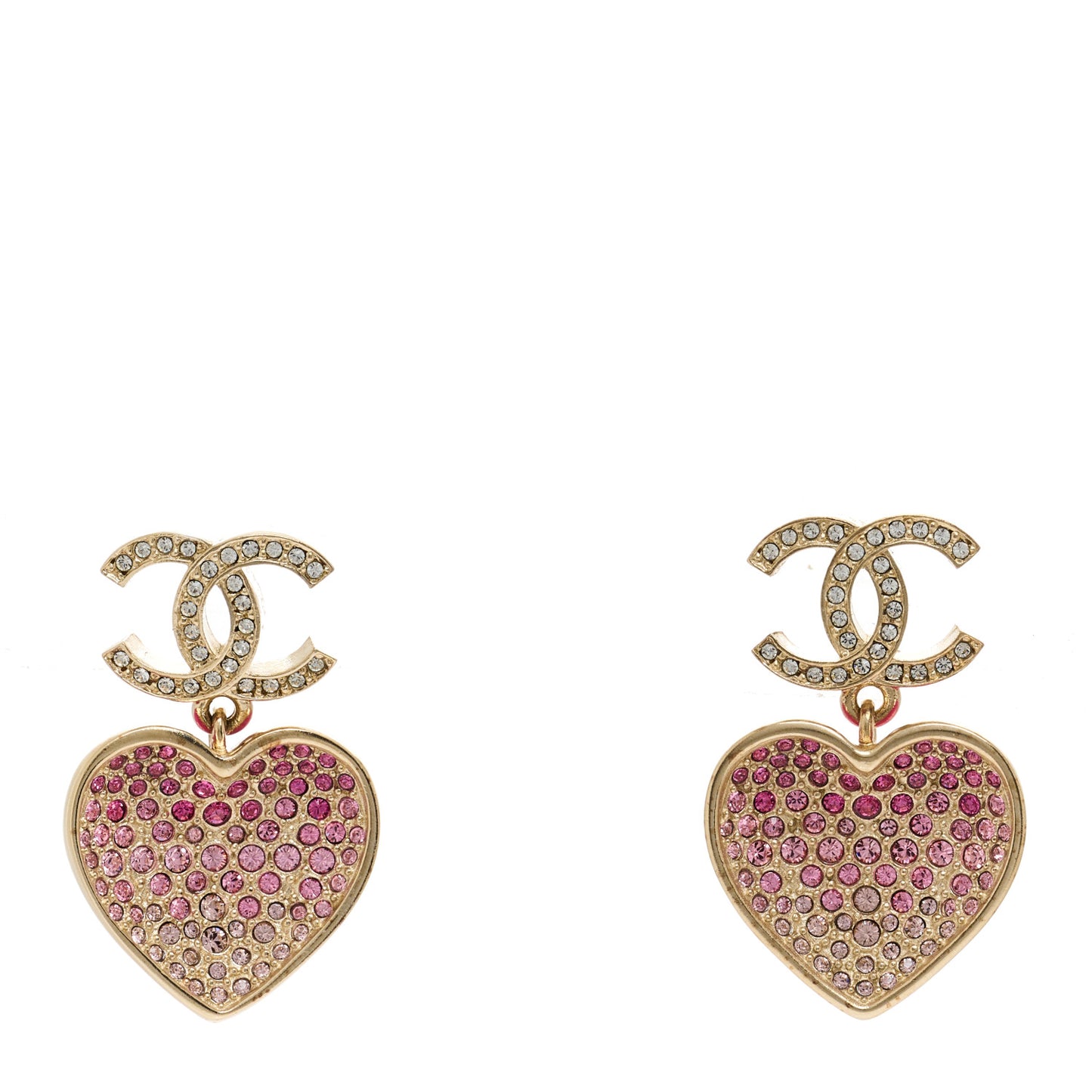 Crystal CC Resin Heart Drop Earrings Pink Gold