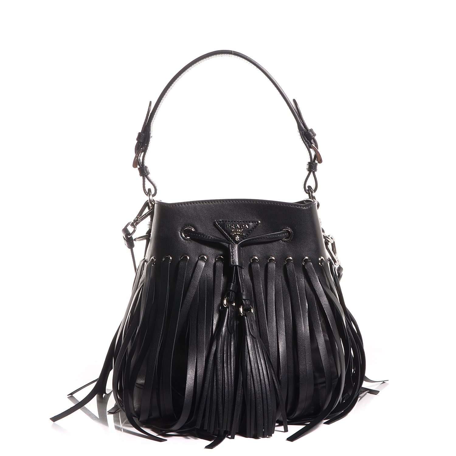 Prada Soft Calf Fringe Bucket Bag Nero Black 1 of 9