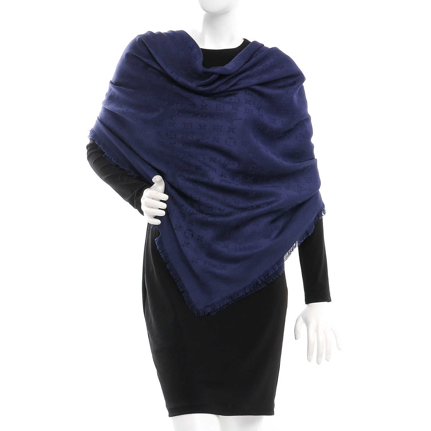 Louis Vuitton Wool Silk Monogram Shawl Blue Nuit 2 of 4