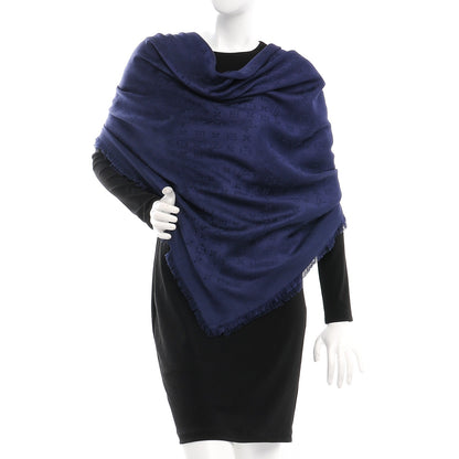 Louis Vuitton Wool Silk Monogram Shawl Blue Nuit 2 of 4