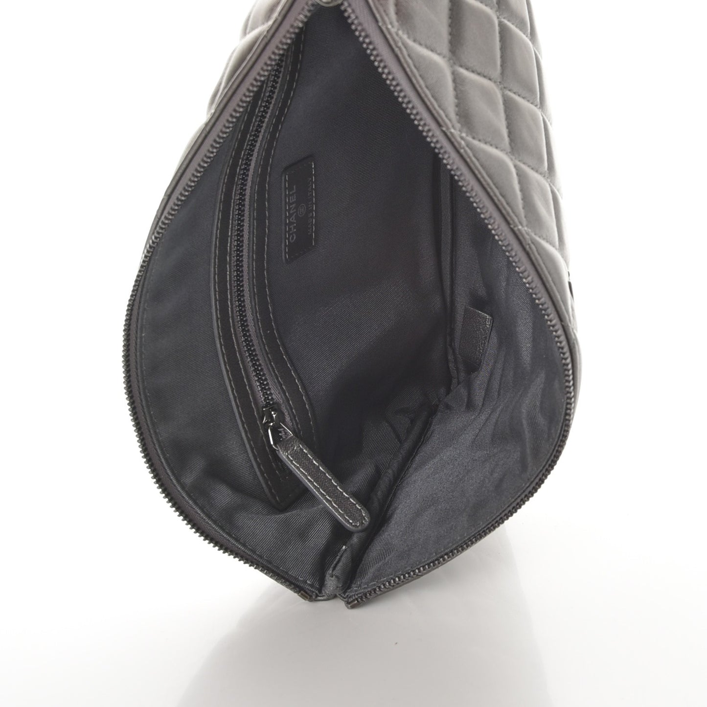 Metallic Lambskin Quilted Medium Cosmetic Case Silver