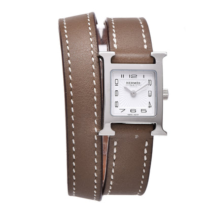 Hermes Stainless Steel Swift 17.2mm Heure H Hour Double Tour Quartz Watch Etoupe 1 of 8