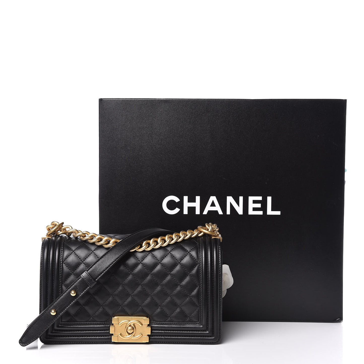 Lambskin Quilted Medium Boy Flap Black