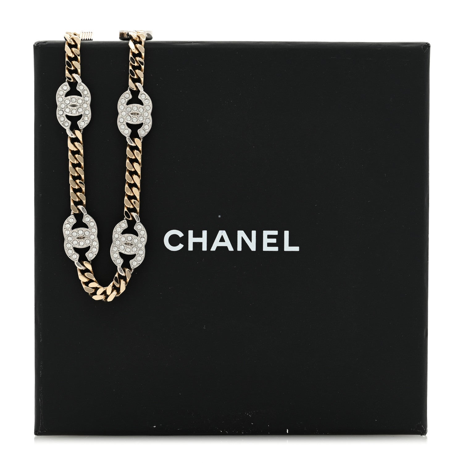 Chanel Crystal Chain CC Link Choker Gold Silver 5 of 5