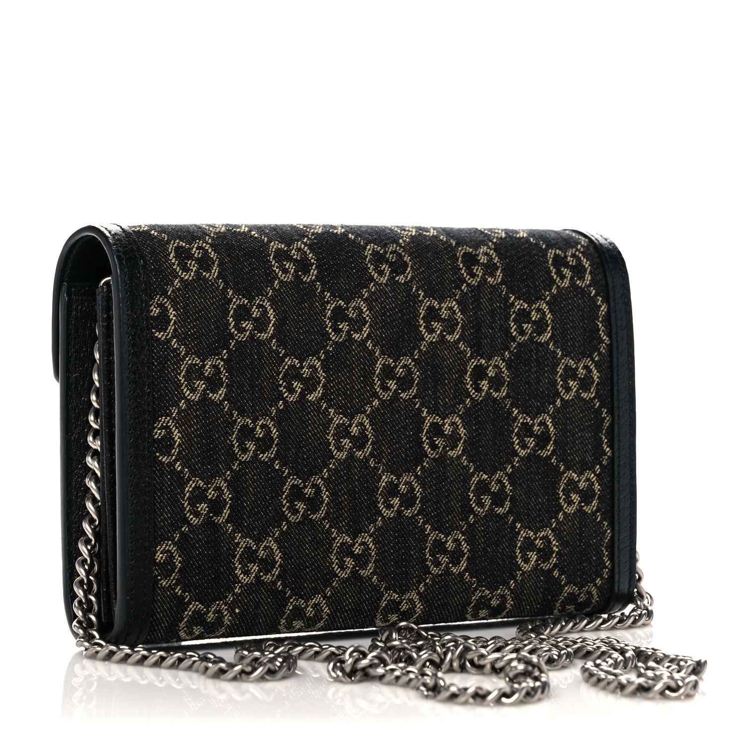 Gucci Jacquard Black Denim GG Monogram Mini Dionysus Chain Wallet Black Ivory 3 of 10