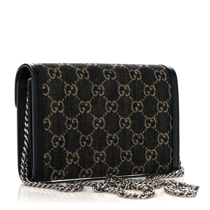 Gucci Jacquard Black Denim GG Monogram Mini Dionysus Chain Wallet Black Ivory 3 of 10