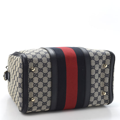Gucci Monogram Selleria Calfskin Vintage Web Medium Boston Beige Blue 3 of 9