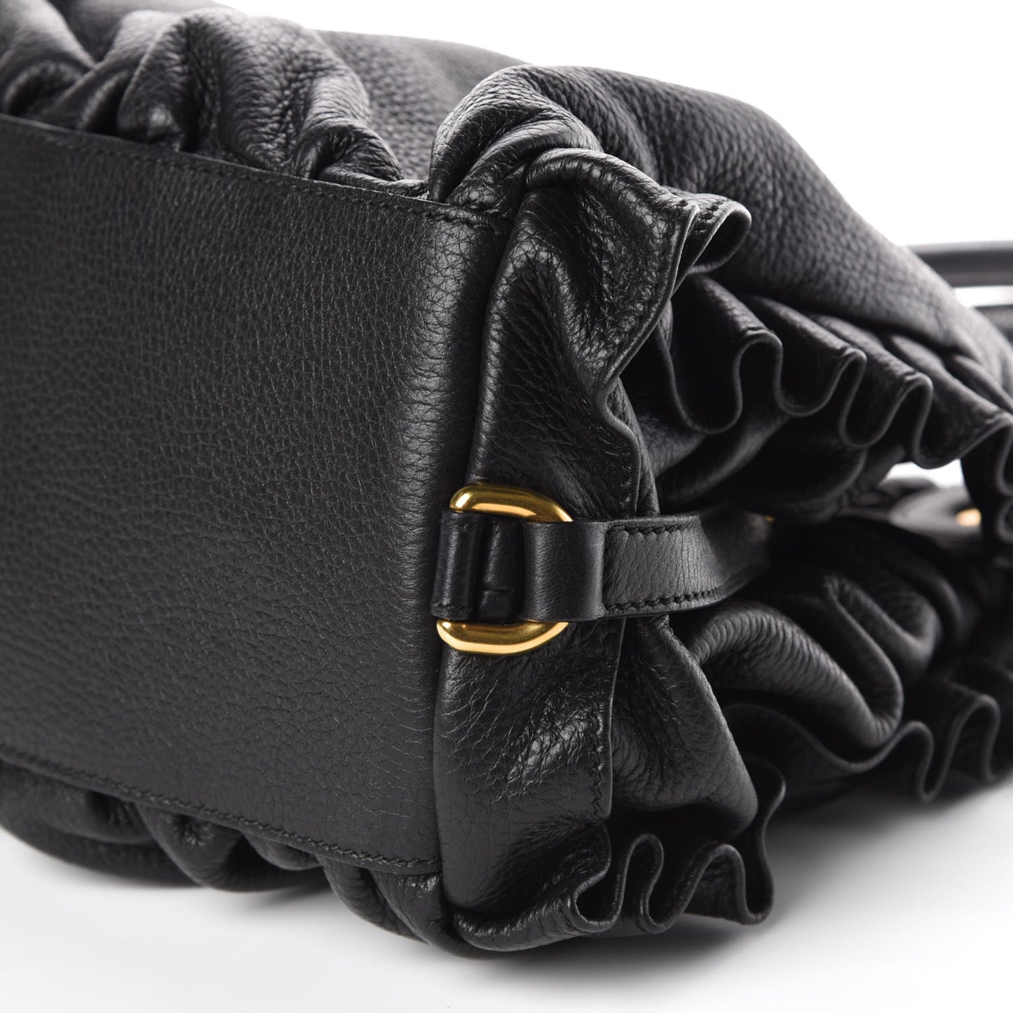 Calfskin Ruffled Miss Rouche Tote Black