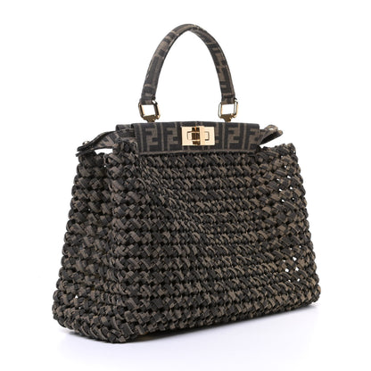 Fendi Fabric Jacquard FF 1974 Woven Knotted Medium Peekaboo Iconic Satchel Tobacco Moro 3 of 6