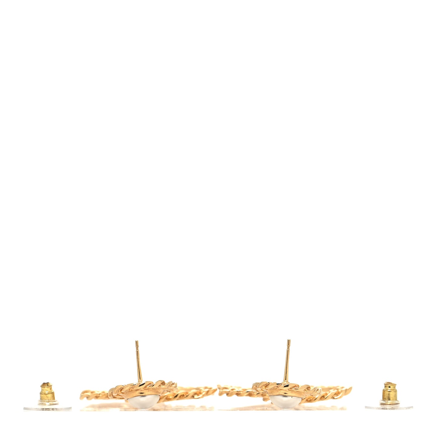 Metal Pearl CC Chain Drop Earrings Gold