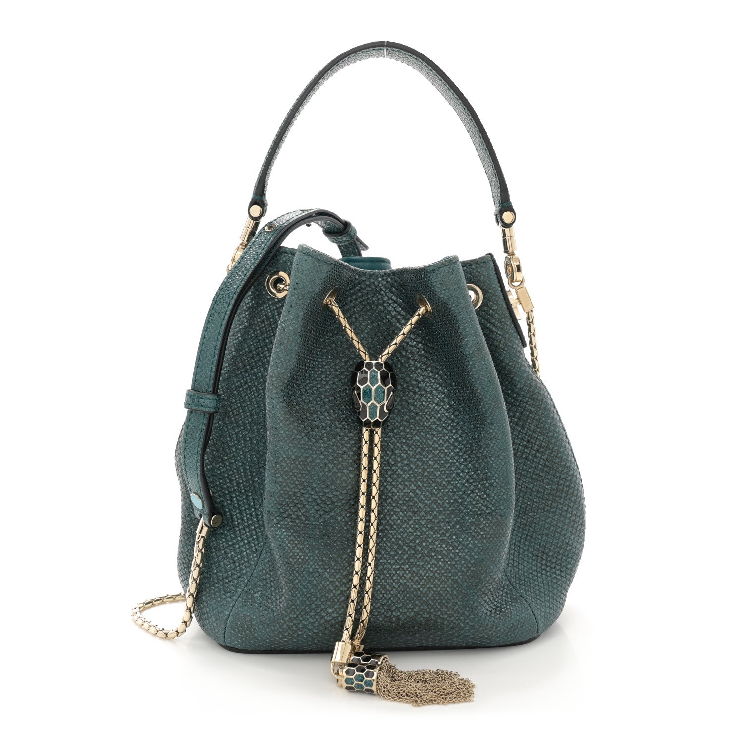 Bulgari Metallic Karung Serpenti Forever Bucket Bag Emerald Green 1 of 10