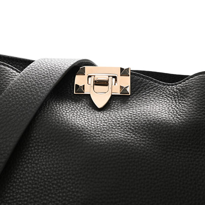 Valentino Garavani Pebbled Calfskin Large Rockstud Flip-Lock Messenger Bag Black 7 of 9
