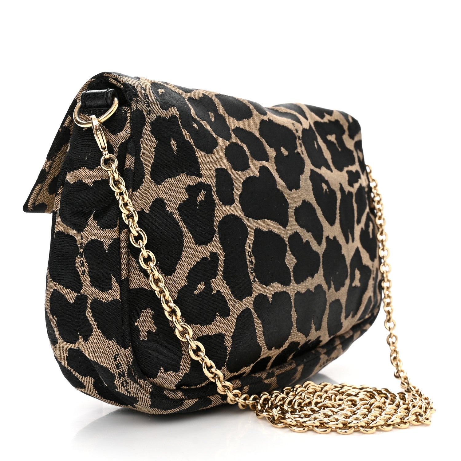 Fendi Jacquard Leopard Print Fendista Pouchette Crossbody Taupe Black 3 of 10