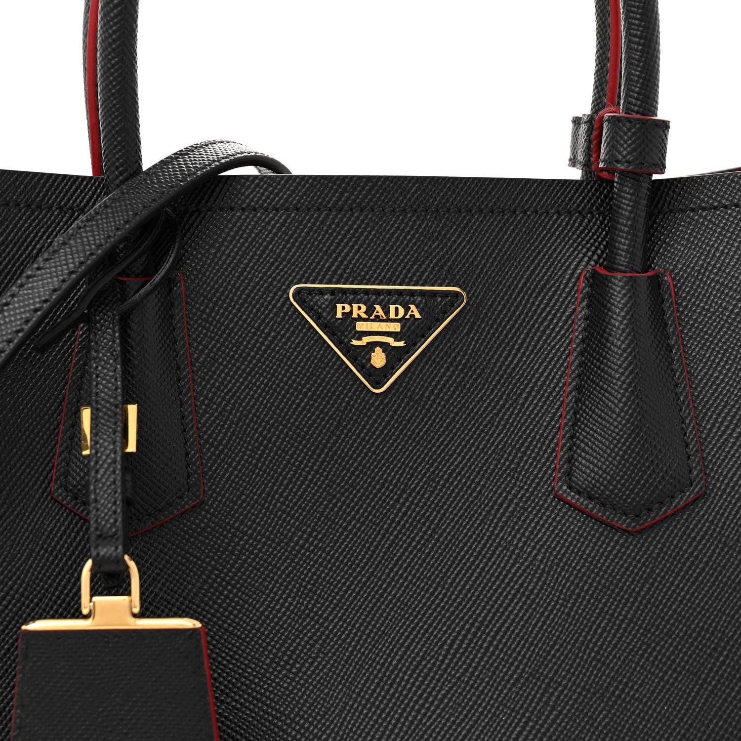 Prada Saffiano Cuir Medium Double Bag Black Fuoco 7 of 11