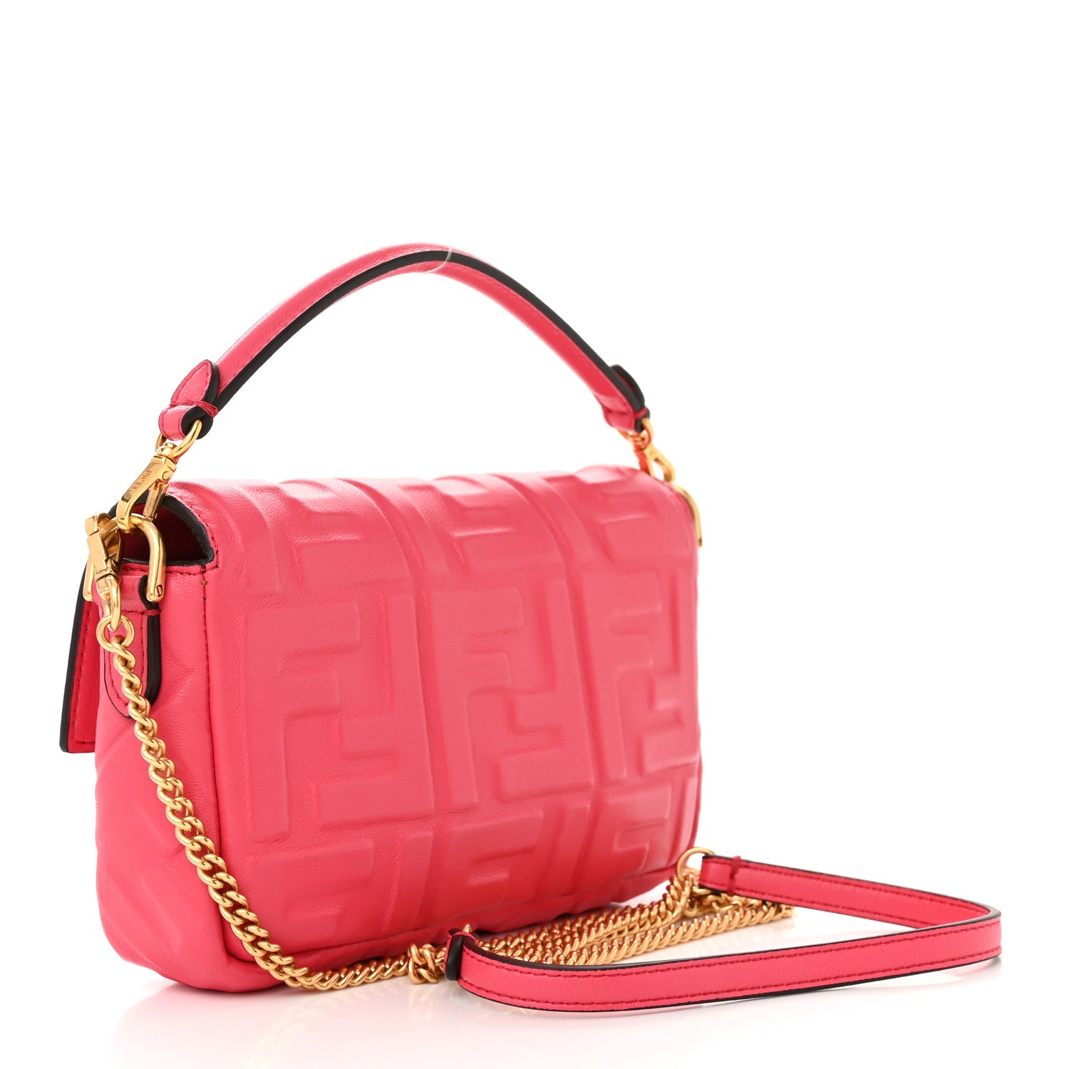 Fendi Nappa FF 1974 Embossed Mini Baguette Lampone 3 of 10