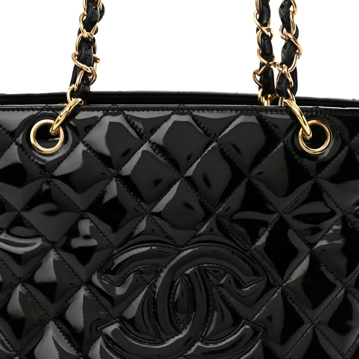 Patent Quilted Petit Timeless Tote PTT Black
