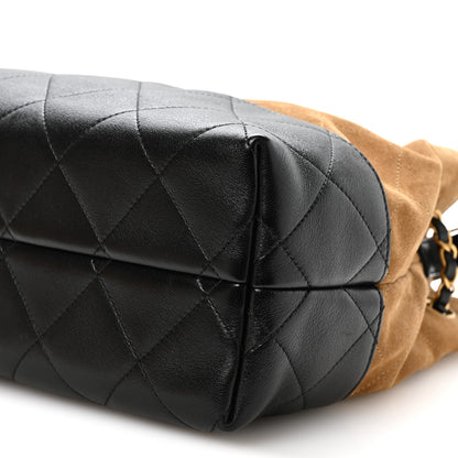 Chanel Suede Calfskin Shiny Lambskin Quilted Small Coco Base Shopping Bag Beige Black 10 of 11