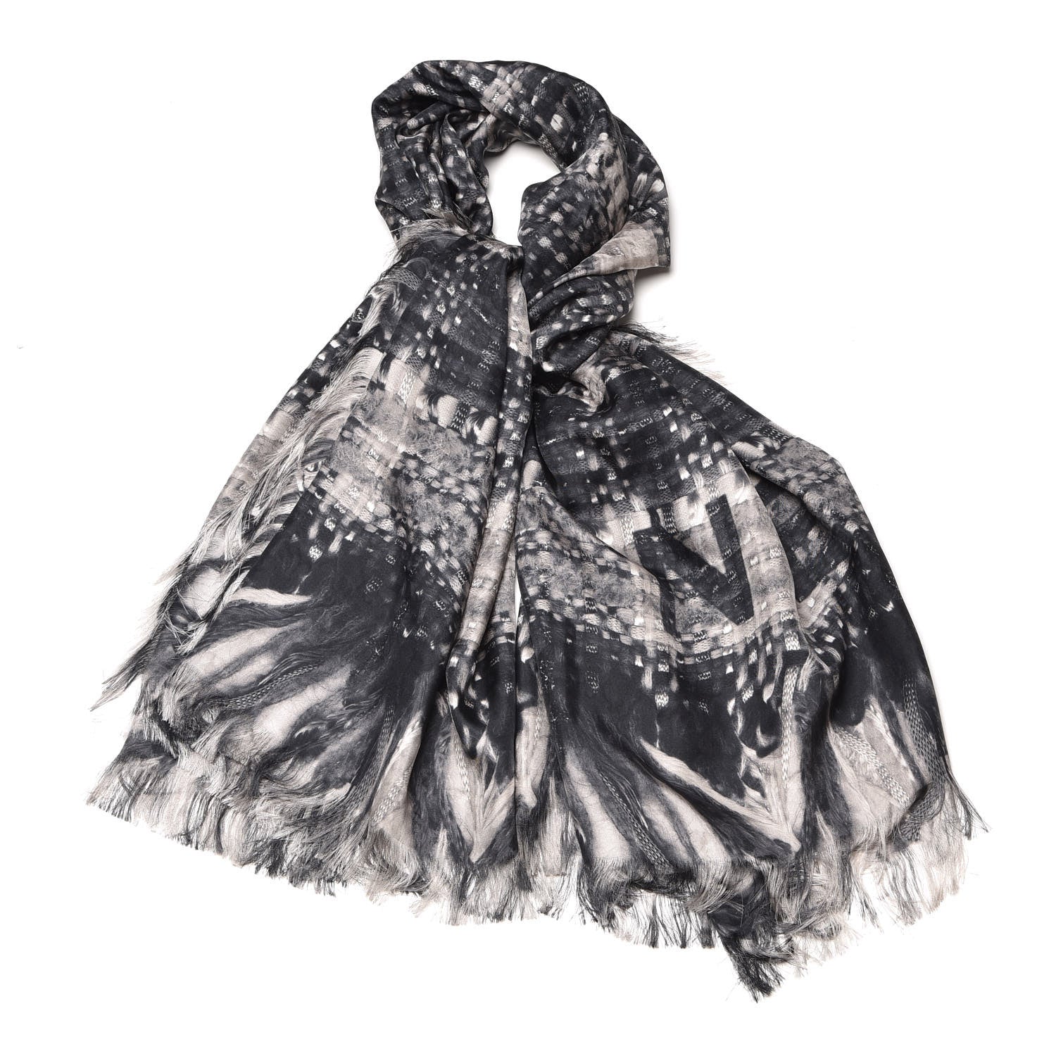 Chanel Silk CC Logo Scarf Black White 1 of 5