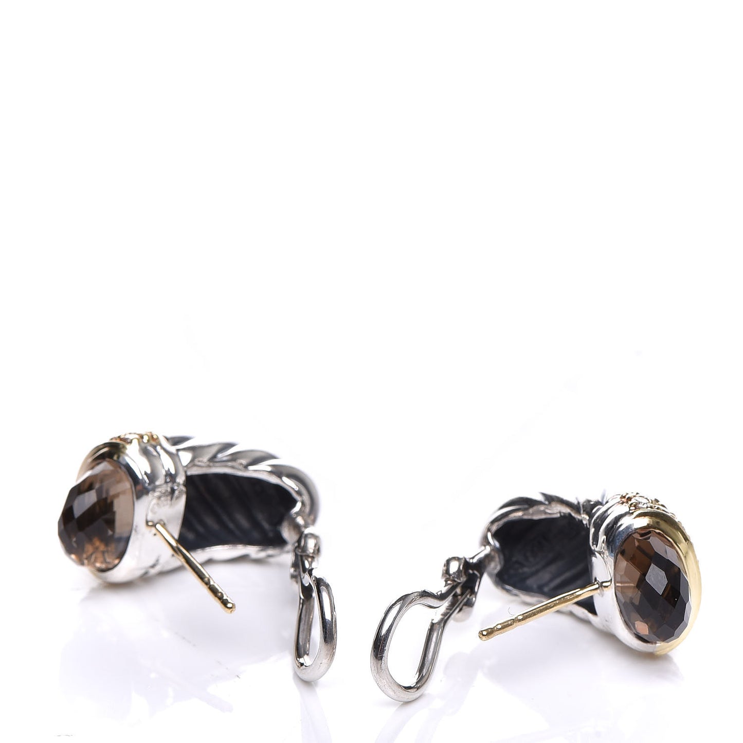 Sterling Silver 18K Yellow Gold Smoky Quartz Diamond Shrimp Earrings