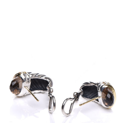 David Yurman Sterling Silver 18K Yellow Gold Smoky Quartz Diamond Shrimp Earrings 3 of 4