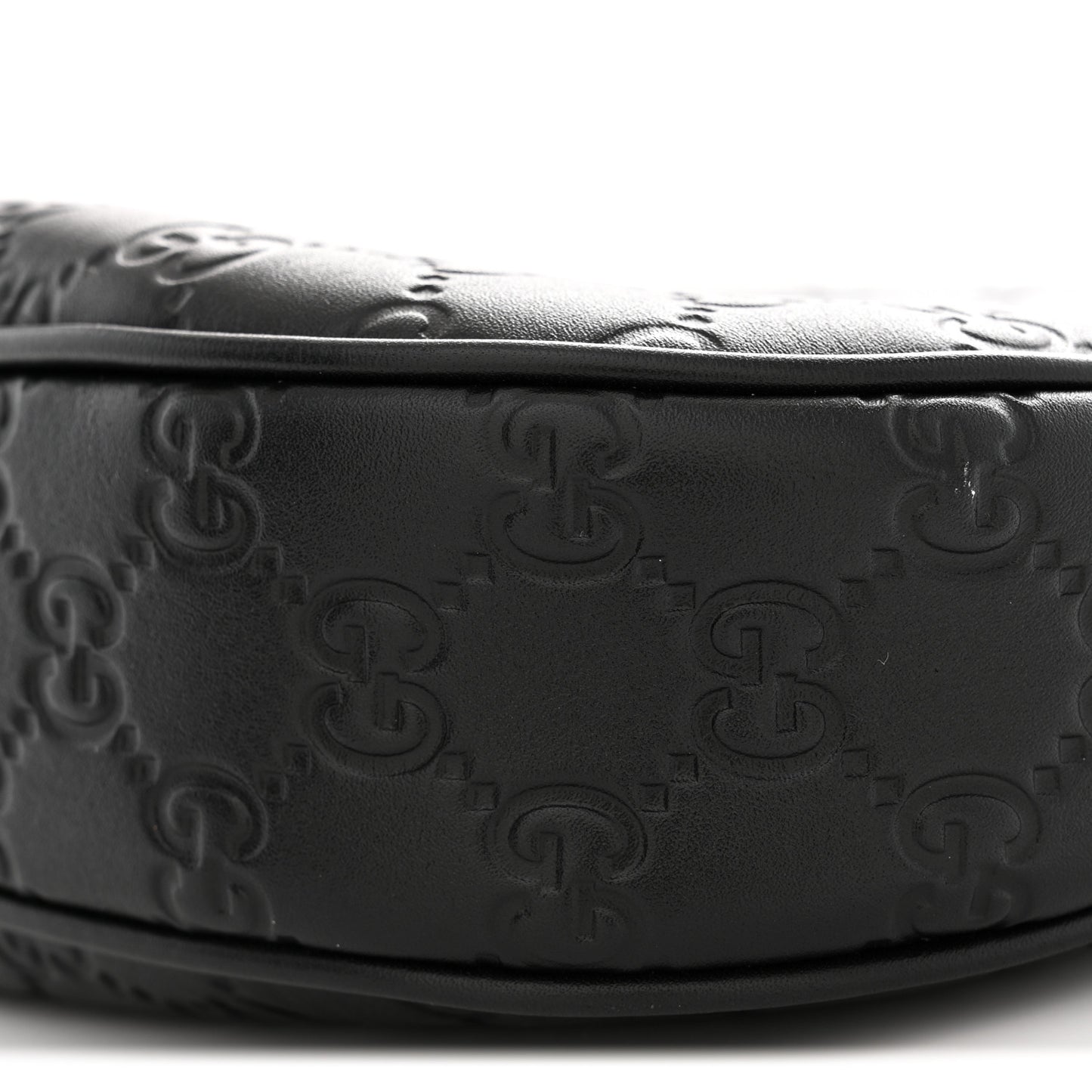 GG Grainy Calfskin Emblem Small Half Moon Shoulder Black