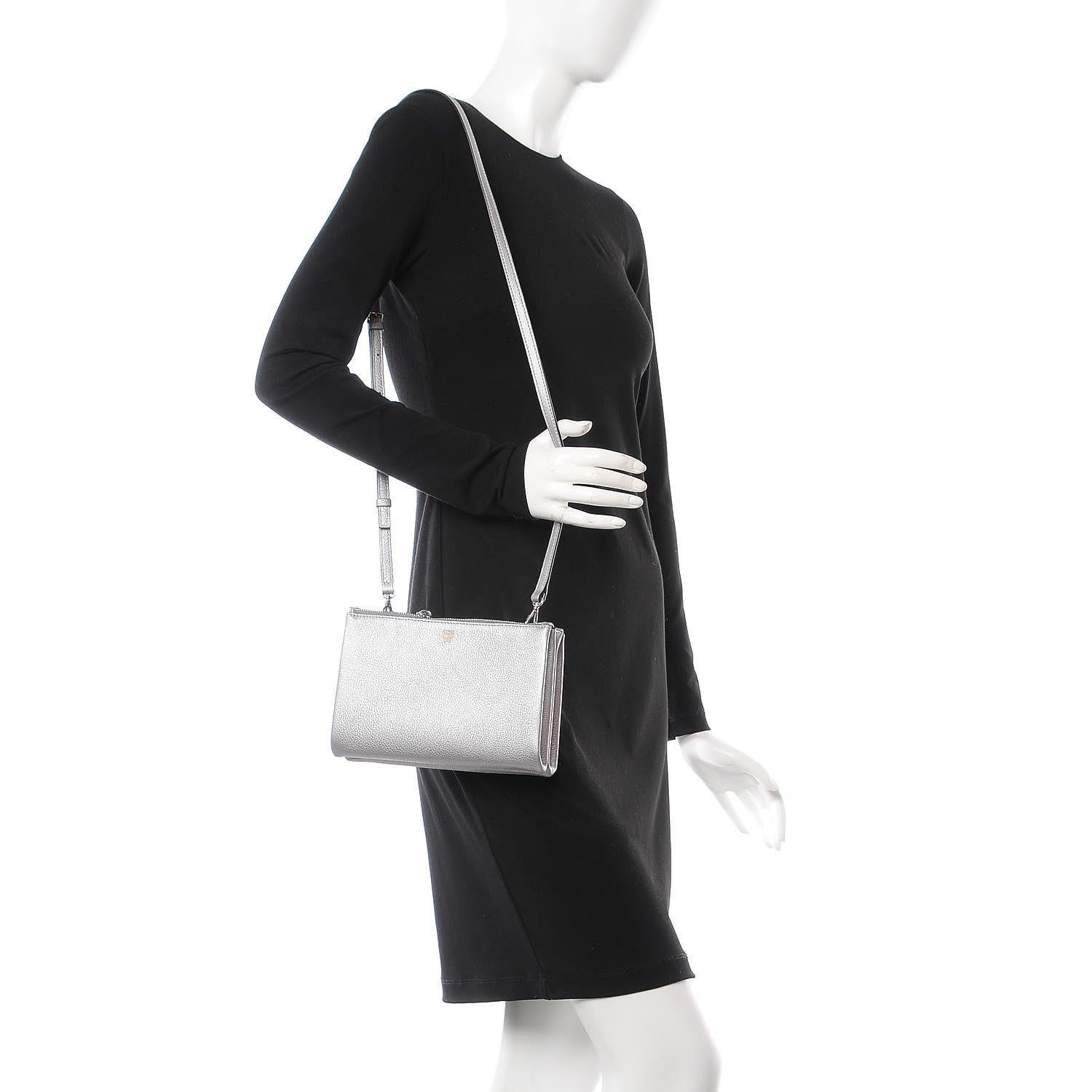MCM Grained Calfskin Milla Double Crossbody Bag Spike Silver 2 of 6
