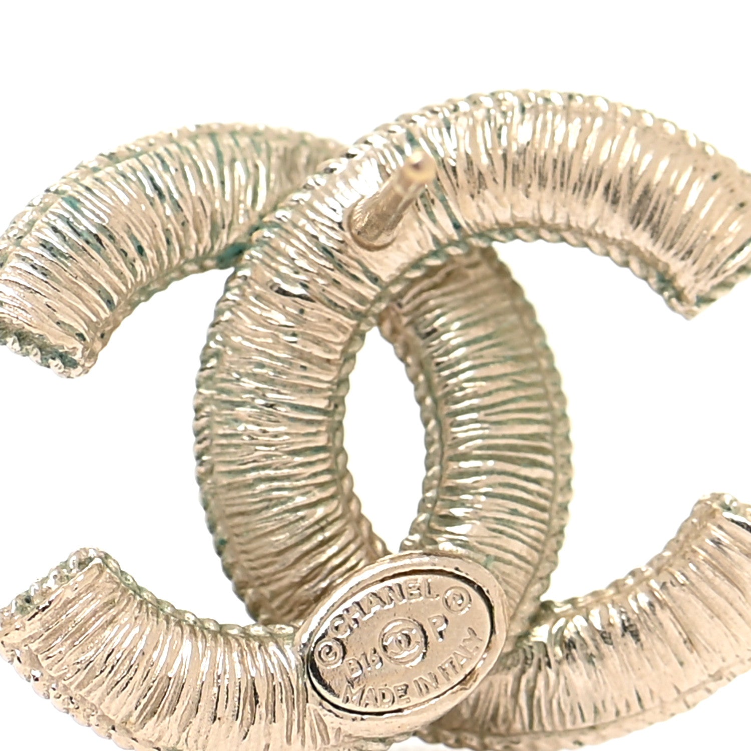 Chanel Pearl Textured CC Earrings Gold 7 of 8