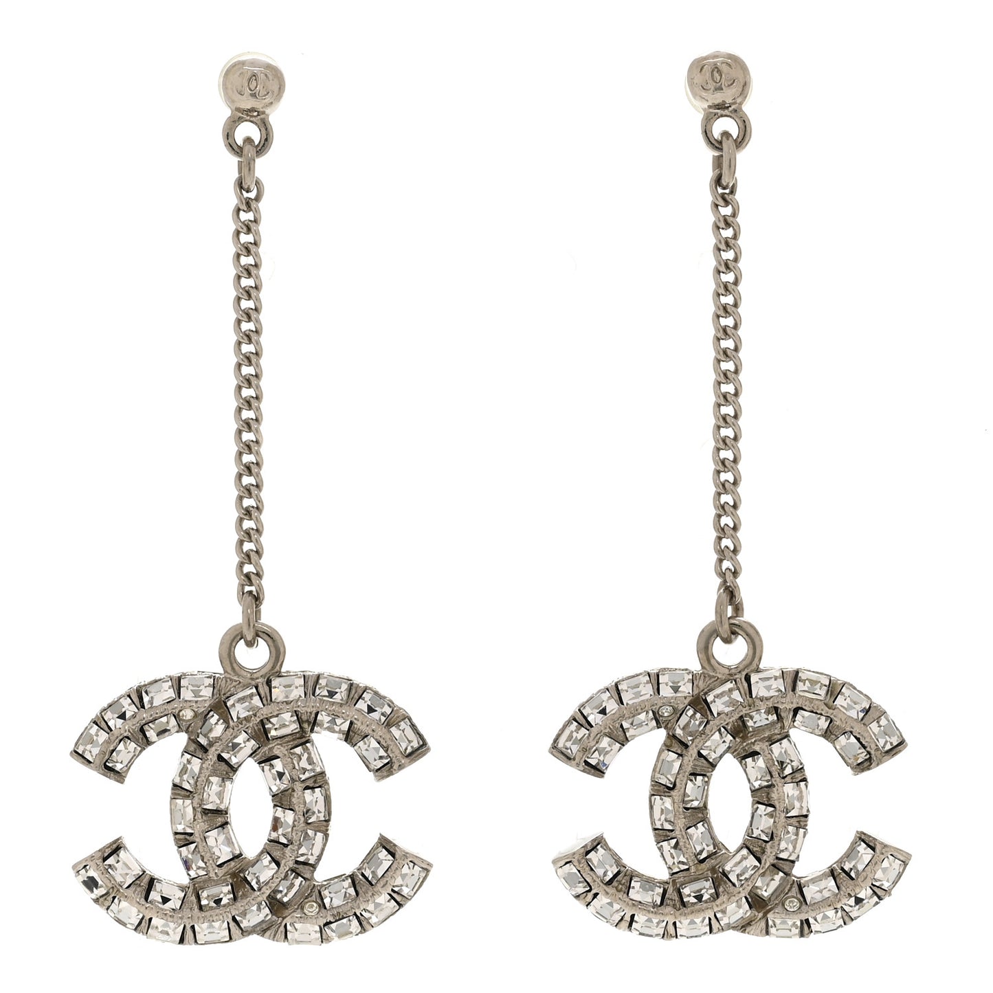 Baguette Crystal CC Drop Earrings Silver