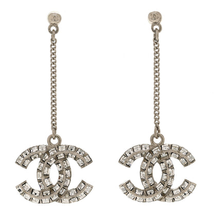 Chanel Baguette Crystal CC Drop Earrings Silver 1 of 5