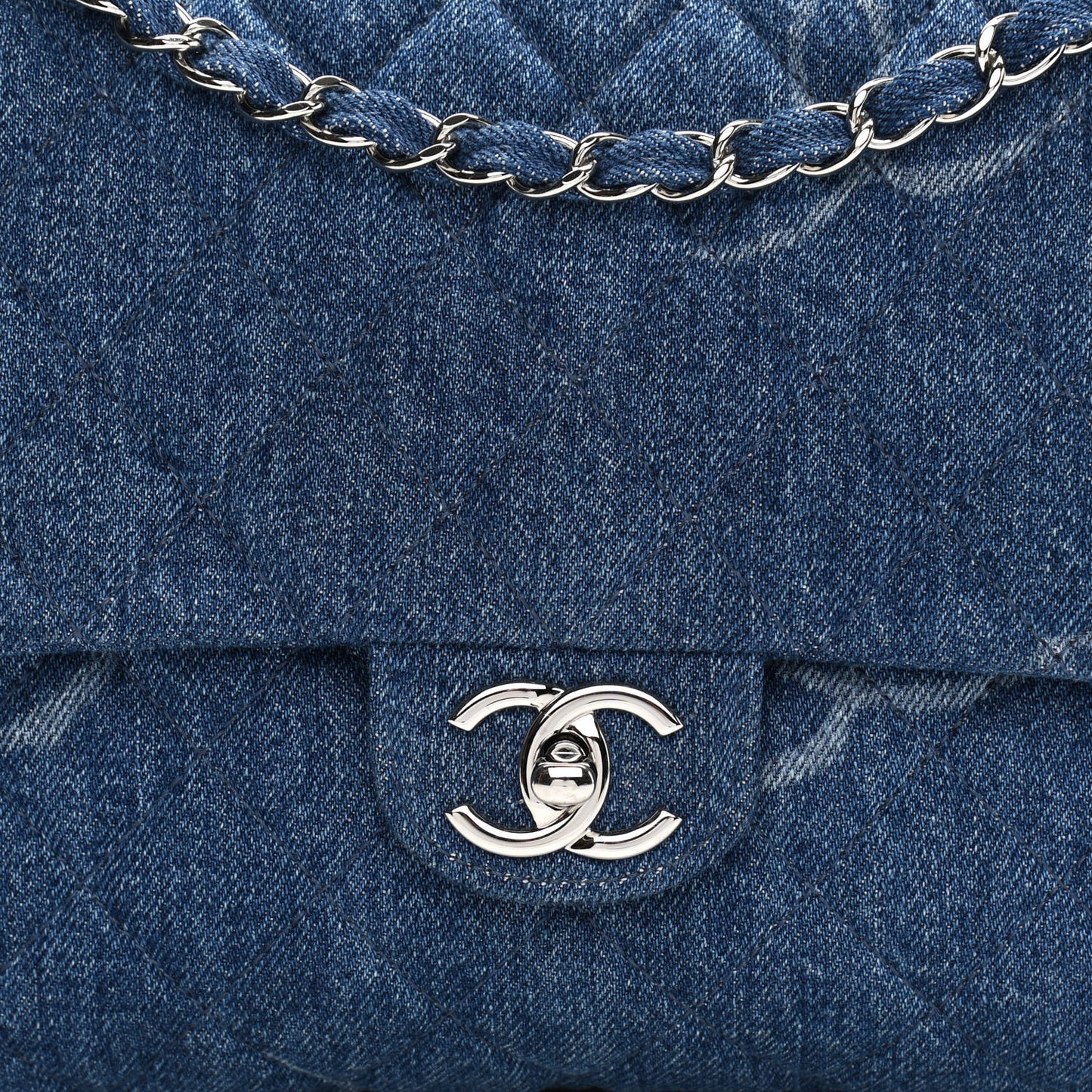 Denim Quilted CC Print Jumbo Single Flap Blue