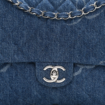 Chanel Denim Quilted CC Print Jumbo Single Flap Blue 6 of 11
