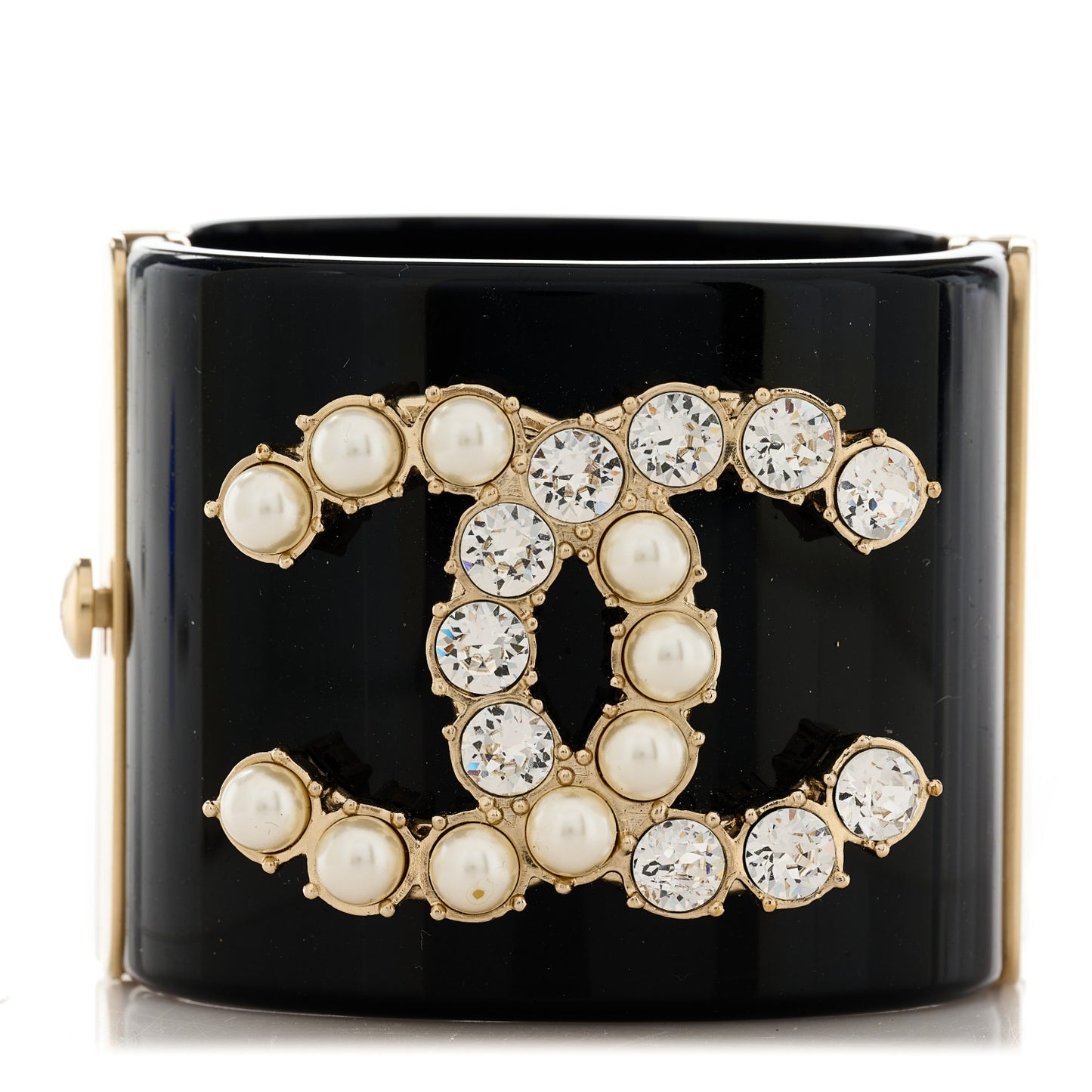 Resin Crystal Pearl Dazzling Domino CC Cuff Bracelet Black