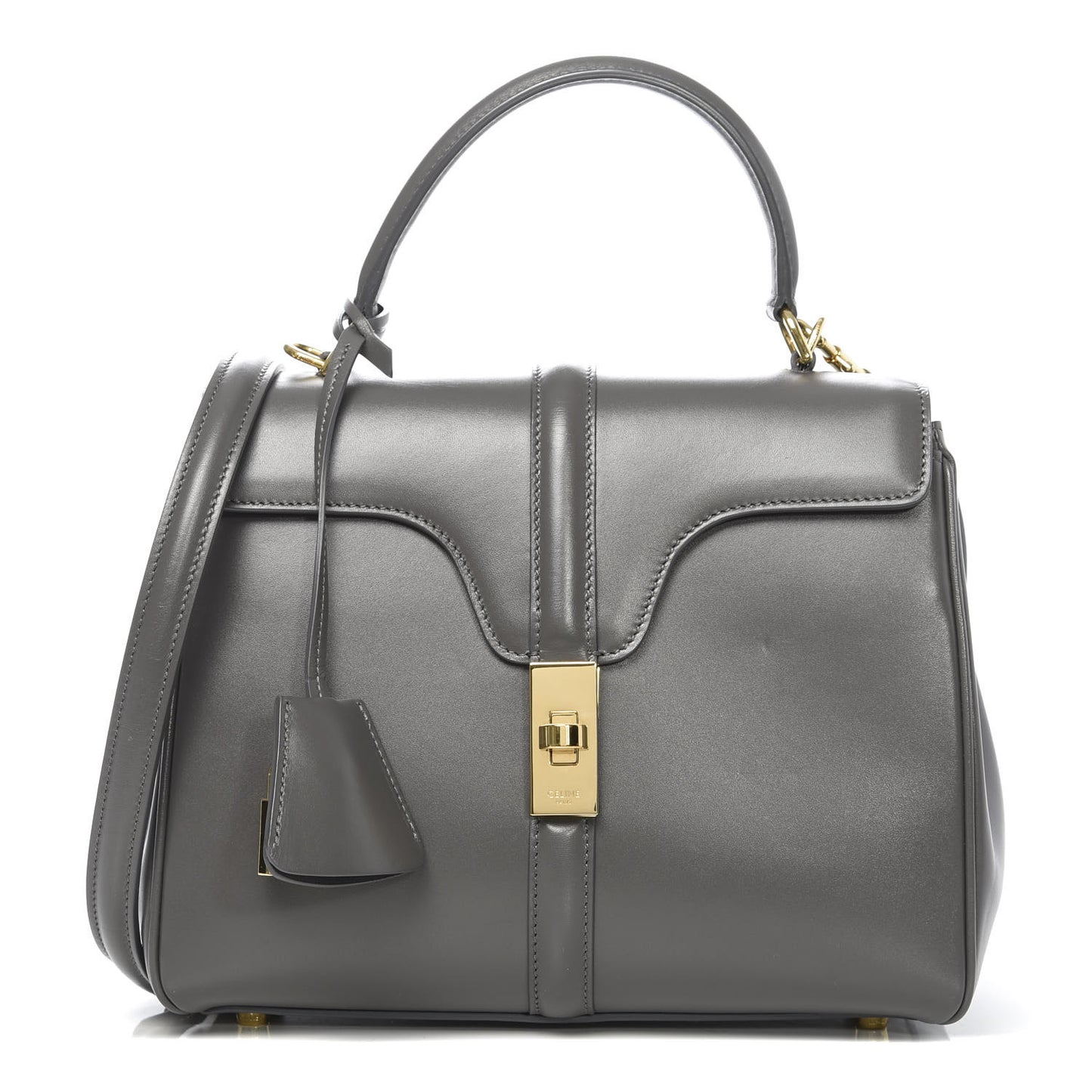 Satinated Calfskin Small 16 Top Handle Bag Gray