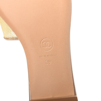 Chanel Glitter Mesh Patent Calfskin CC Mules 39 Gold 6 of 7