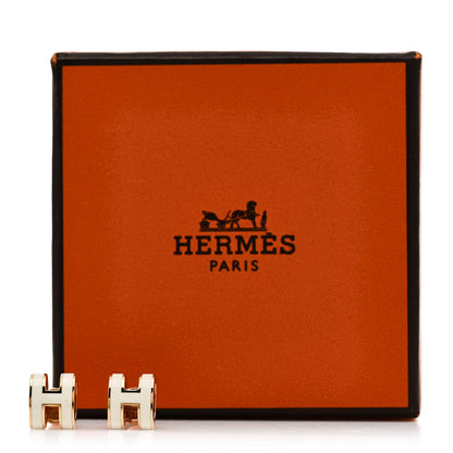 Hermes Gold Lacquered Mini Pop H Earrings White 5 of 5
