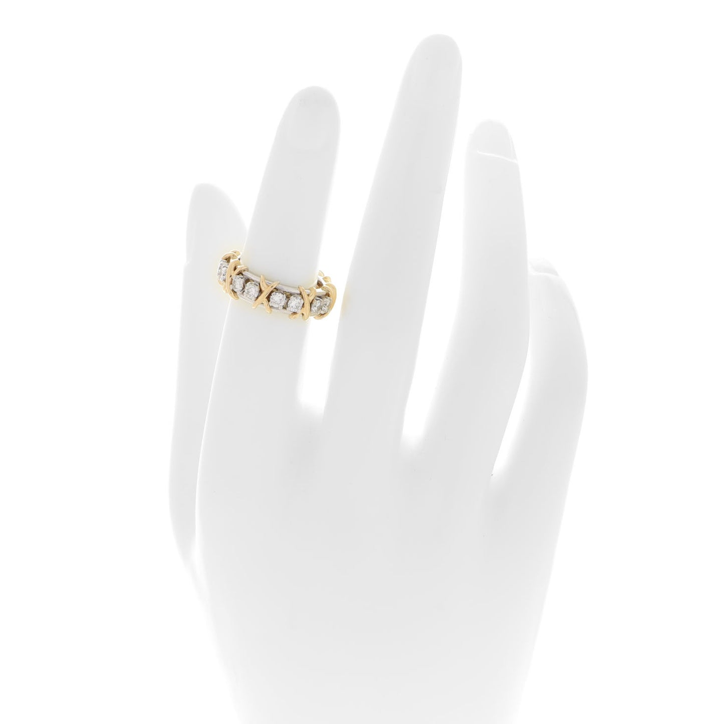 18K Yellow Gold Platinum Diamond Schlumberger Sixteen Stone Ring 50 5.25