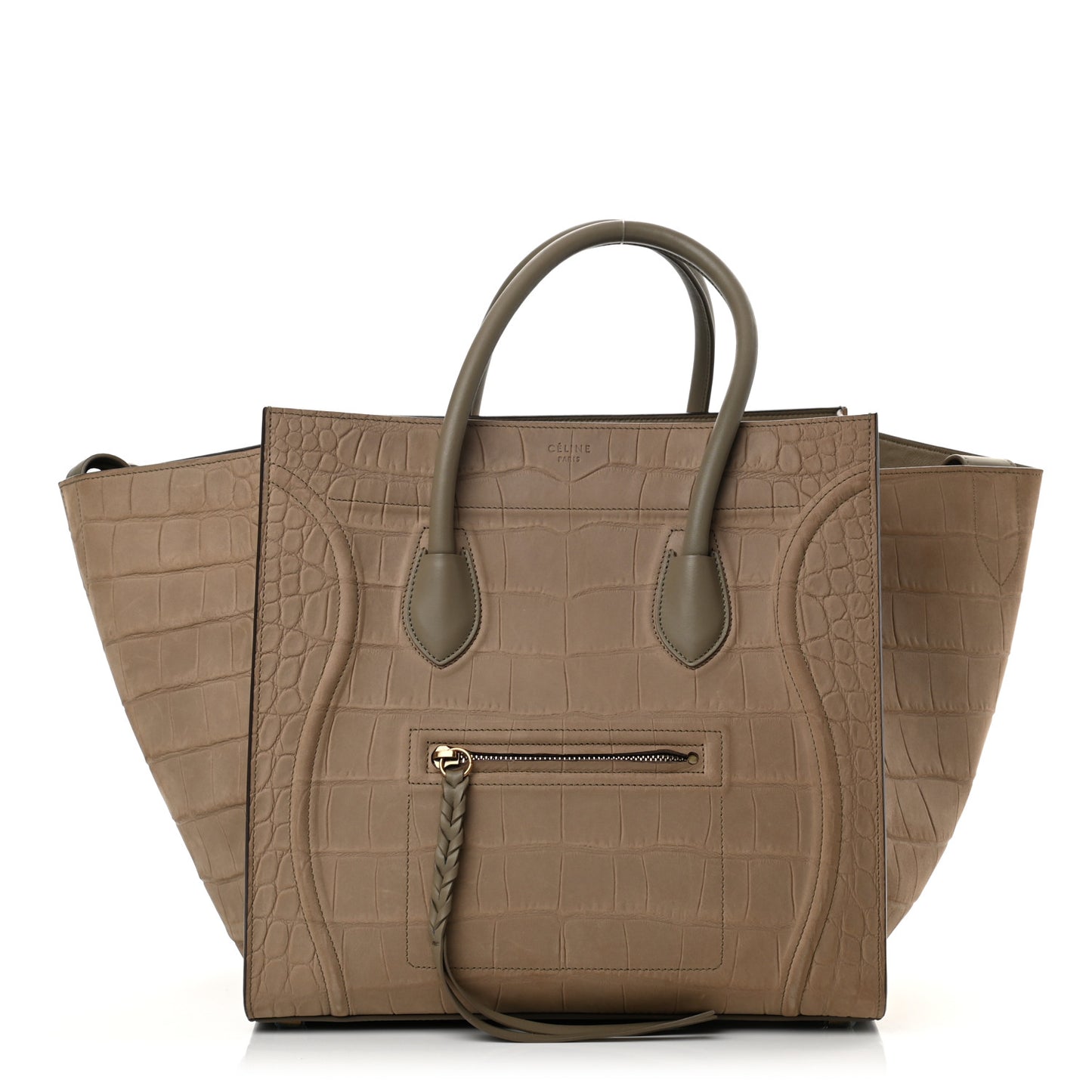 Crocodile Embossed Nubuck Medium Phantom Luggage Beige