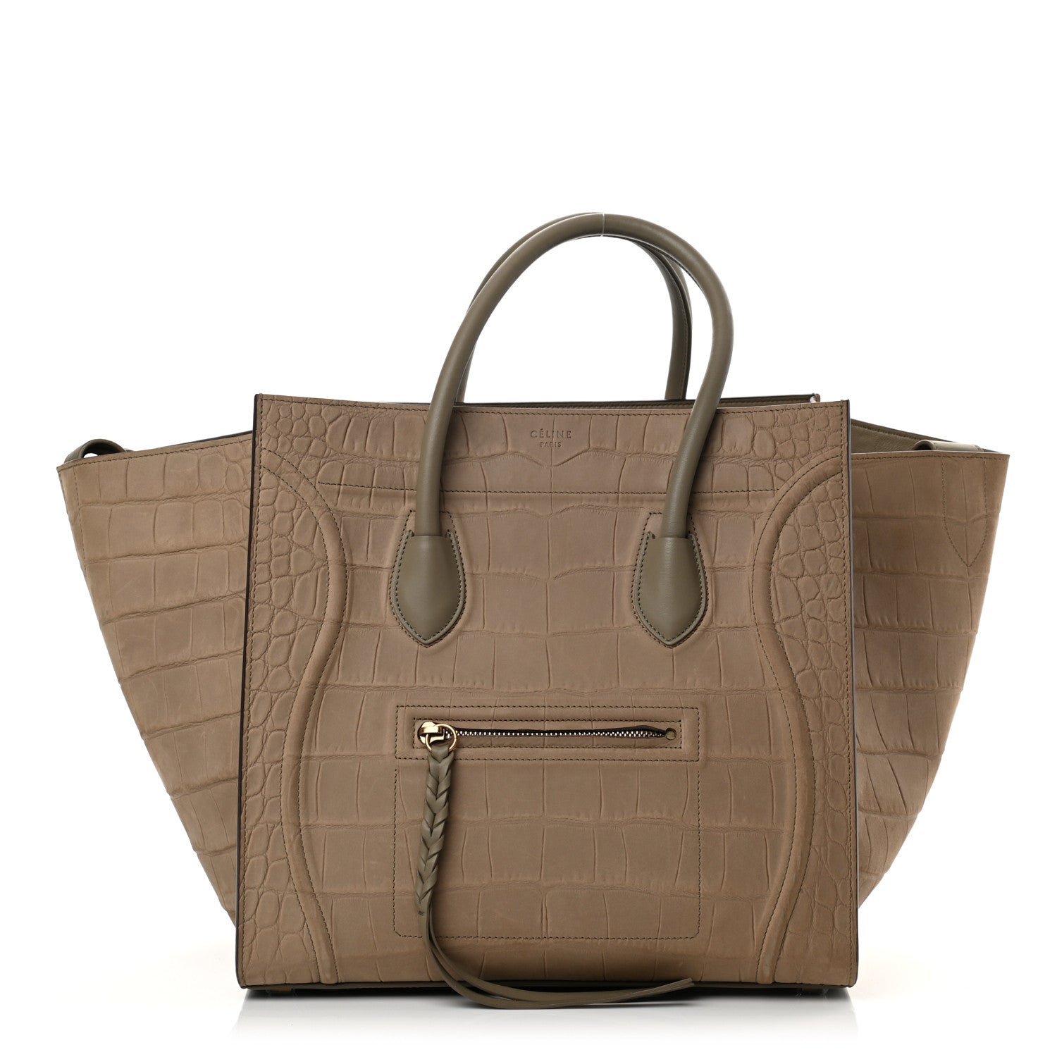 Celine Crocodile Embossed Nubuck Medium Phantom Luggage Beige 1 of 17