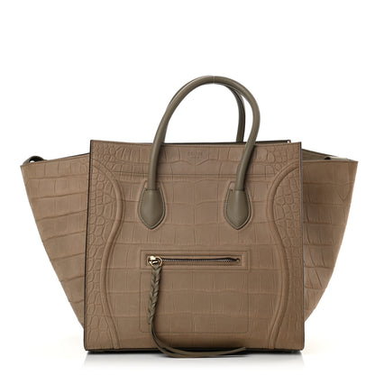 Celine Crocodile Embossed Nubuck Medium Phantom Luggage Beige 1 of 17