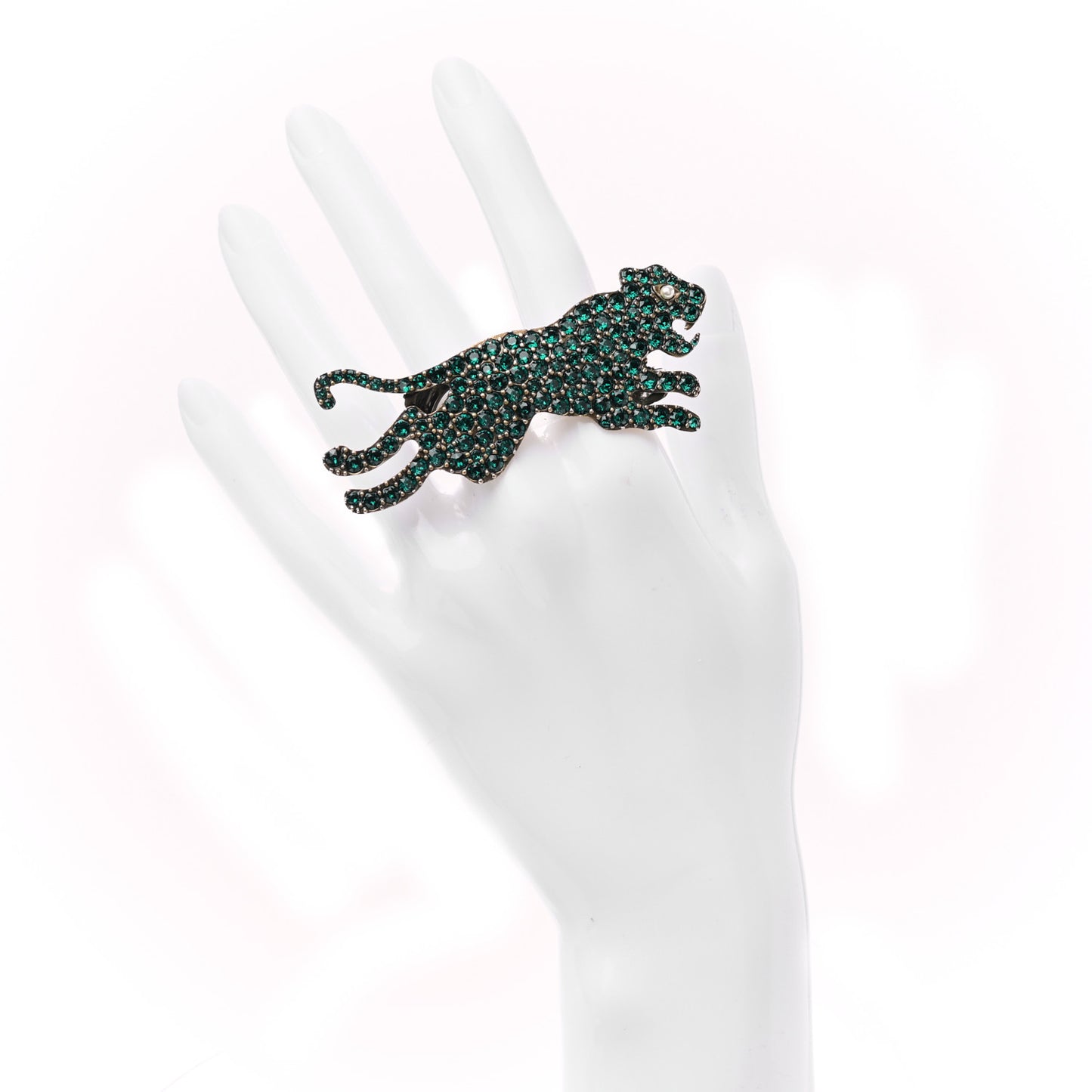 Crystal Tiger Multi-Finger Ring Gold Green