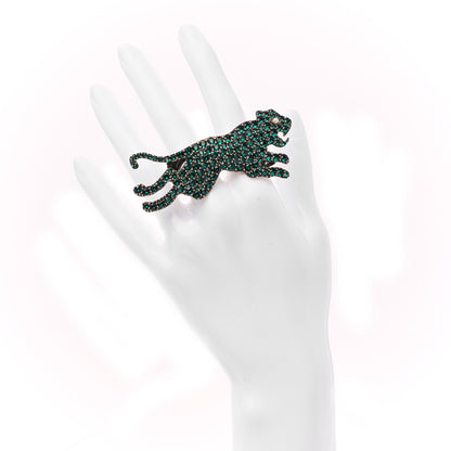 Gucci Crystal Tiger Multi-Finger Ring Gold Green 2 of 7