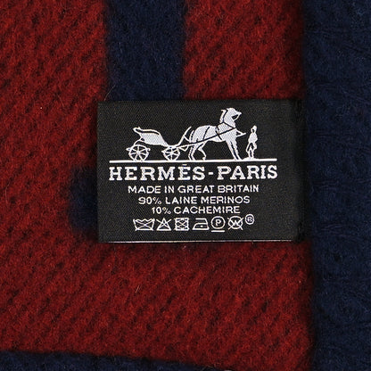 Hermes Wool Cashmere Echecs Et Trames Blanket Rouge H Marine 3 of 3