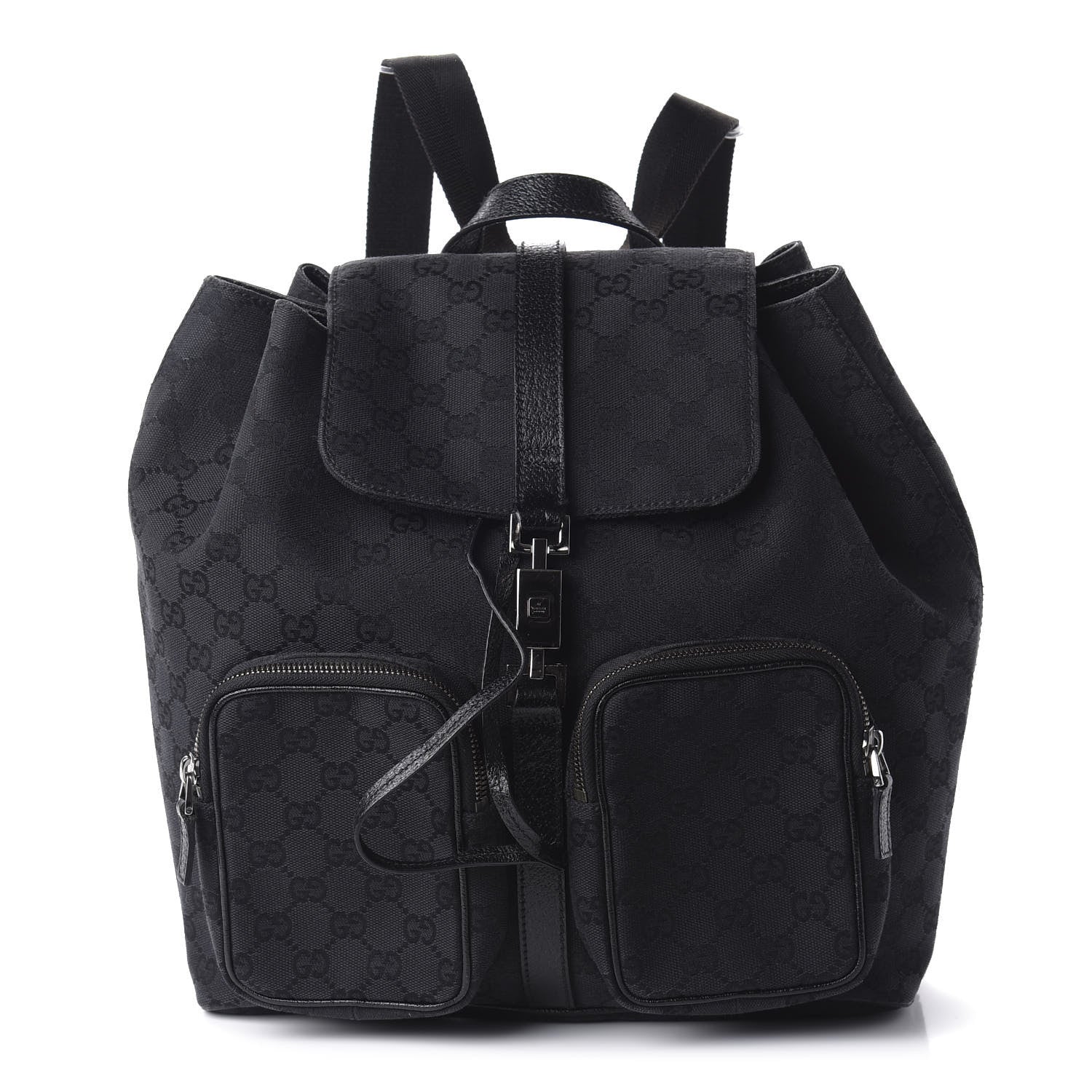 Gucci GG Monogram Single Buckle Backpack Black 1 of 9