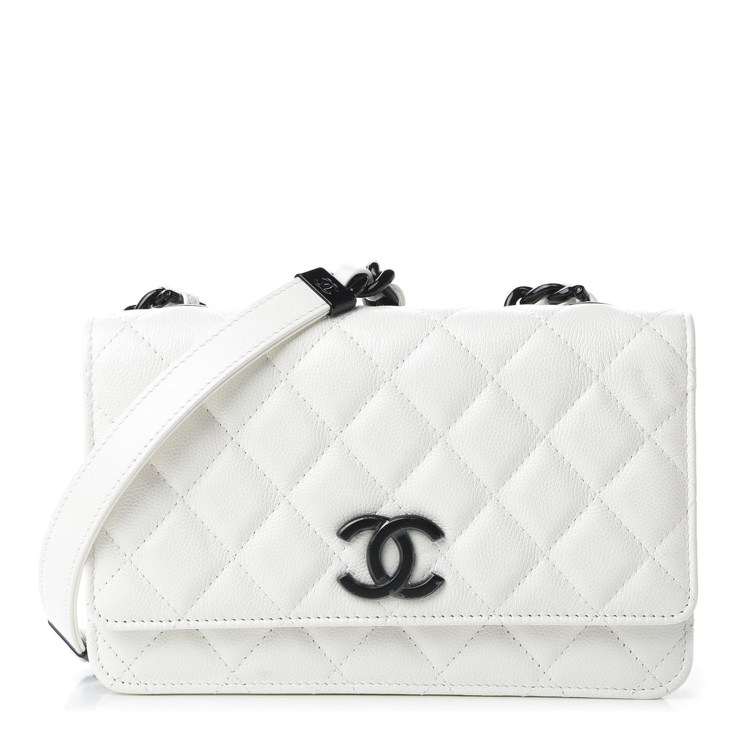 Caviar Quilted My Everything Wallet On Chain WOC White