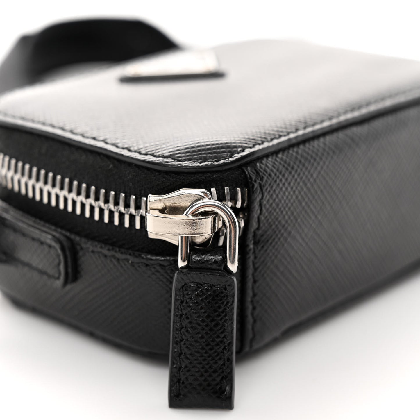 Saffiano Travel Metal Triangle Logo Mini Pouch Shoulder Bag Black