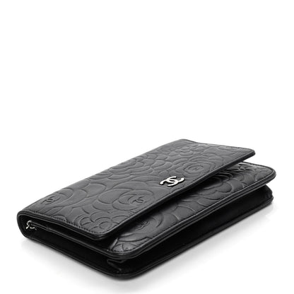 Chanel Lambskin Camellia Embossed Wallet on Chain WOC Black 3 of 5